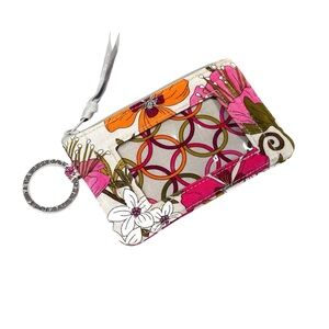 Vera Bradley Key & ID Card Holder Floral Pink/Orange/White GUC